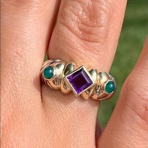 David Yurman Sterling Silver Gold Amethyst Emerald